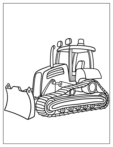 En glad, tegnet bulldoser kjører framover med skuffen foran.