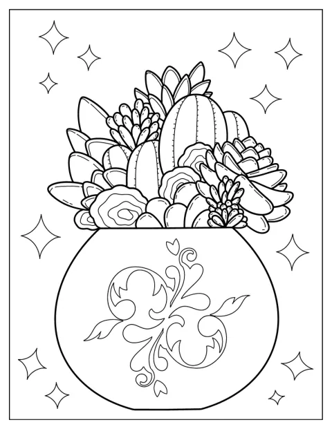 すっきりとしたデザインの多肉植物が描かれています。