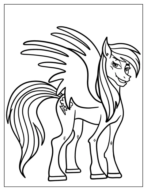 Rainbow Dash est représentée à l’âge adulte.