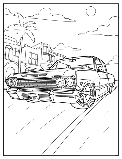 En 1964 Chevrolet Impala-lowrider står på en stadsgata.