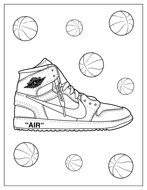 Een Air Jordan staat afgebeeld met een basketbal op de achtergrond.