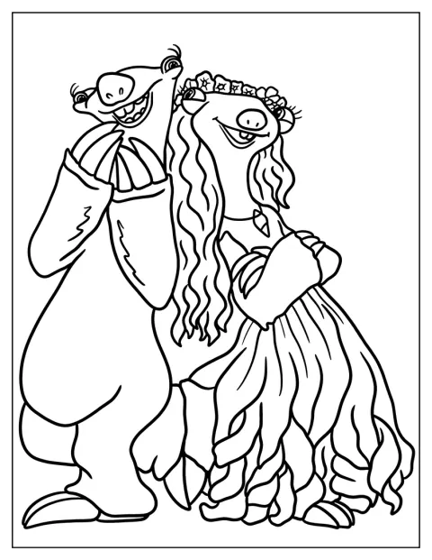 Ice Age Coloring Page Of Sid And Brooke Standing Side By Side