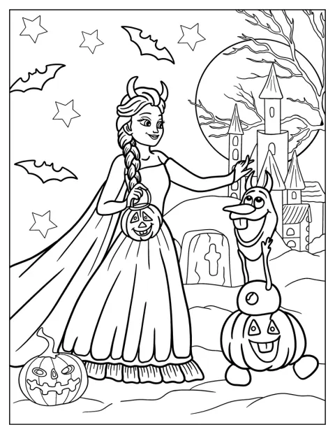 Elsa y Olaf llevan cuernos de diablo para celebrar Halloween.
