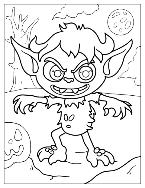 Egy gremlin áll a holdfényes éjszakában.