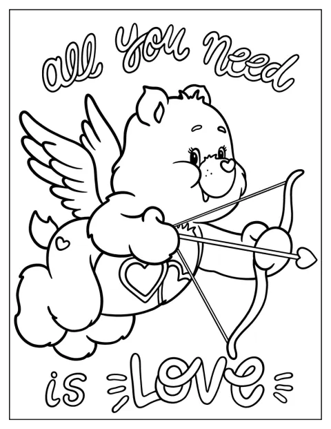 Valentine's Day Coloring Page All You Need Is Love Cupid Bear