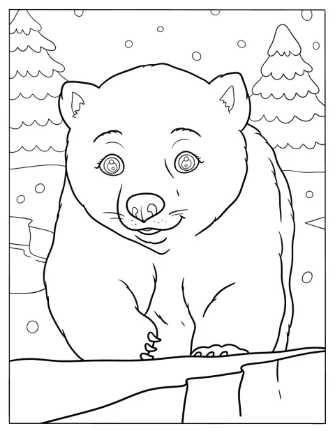 ホッキョクグマの子どもが、雪の中を歩いています。