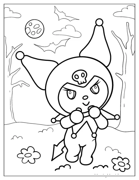 Kuromi smiler lurt med et rampete uttrykk.