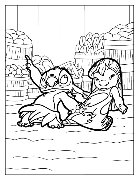 Lilo i Stitch tańczą razem, ciesząc się wspólną chwilą.