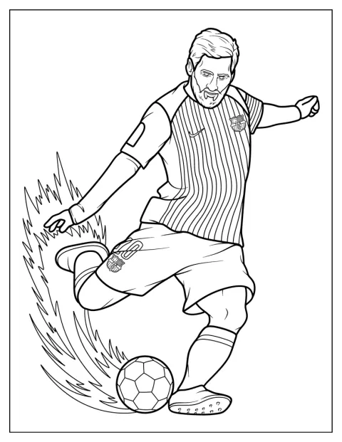 メッシがフィールドでサッカーボールを蹴っています。