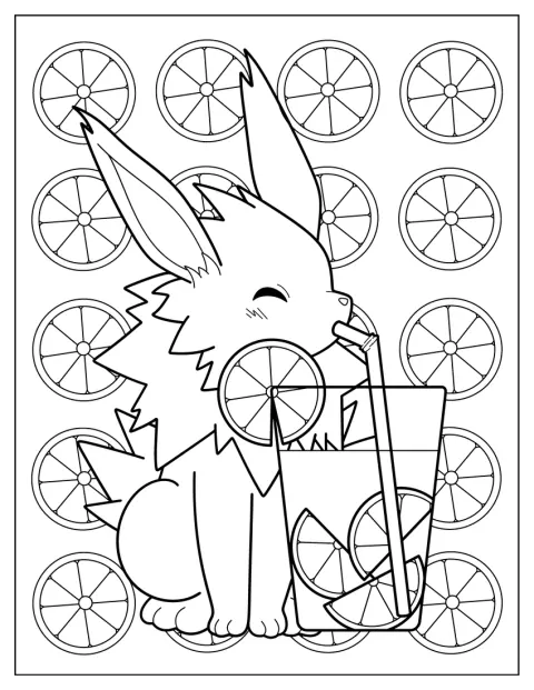 Jolteon sorseggia una tazza di tè al limone.