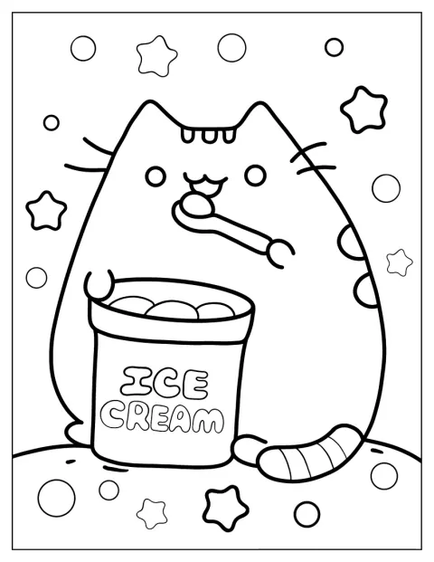 Pusheen katten nyder en stor portion is.
