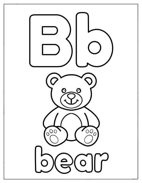 Adorable Letter B Coloring Page is for Teddy Bear