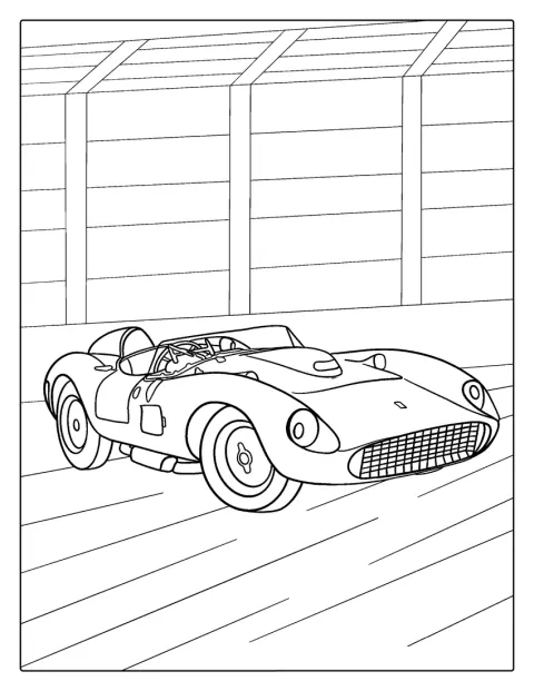 En vintage Ferrari-racerbil holder klar til løb.
