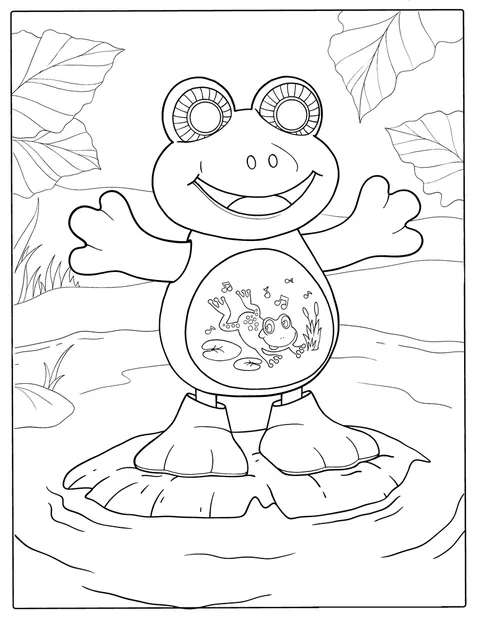 Um sapo de desenho animado está sentado dentro de um lago.