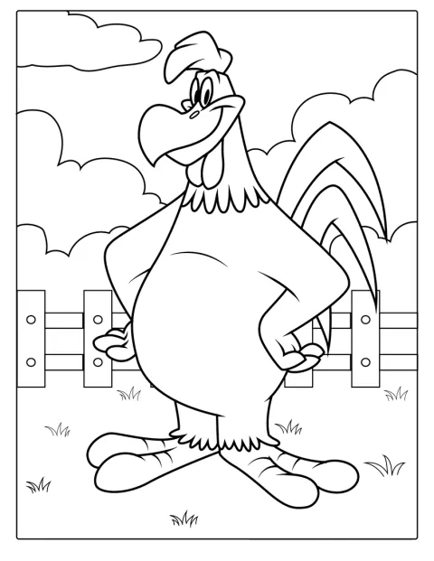 Foghorn Leghorn seisoo kukkona kuvassa.