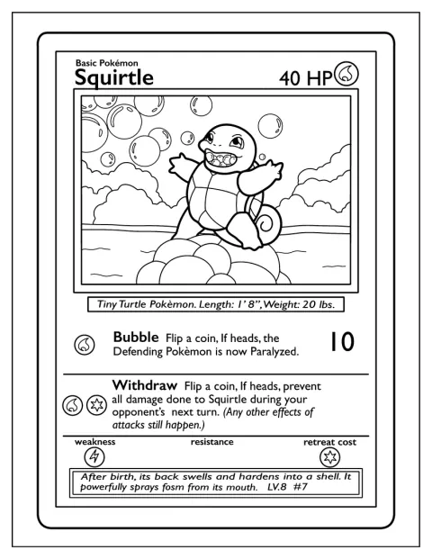 Squirtle buborékokat lő a Pokémon-kártyáról.