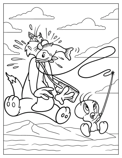Pip svingar en fisk mot Sylvester.