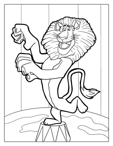 Alex the Lion ryter med öppen mun.