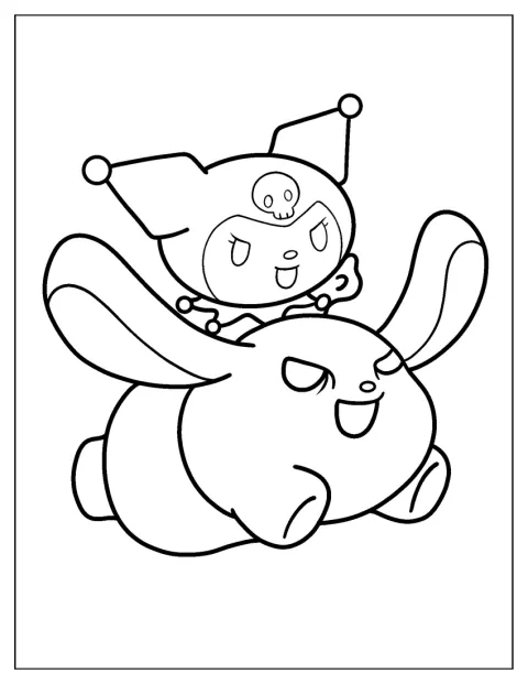 Kuromi e Baku volano insieme nel cielo.