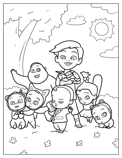 Boss Baby è insieme a Tim, Staci, Jimbo e ai tre gemelli.