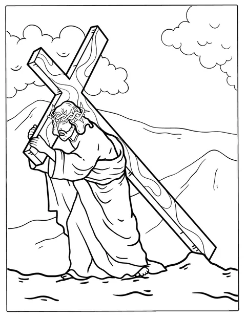 Cristo avanza portando la croce.