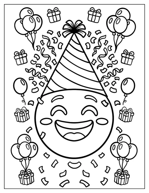Een feestelijk gezicht viert feest tussen ballonnen en cadeautjes.