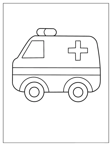 Yksinkertainen ambulanssi seisoo kuvassa sivulta nähtynä.