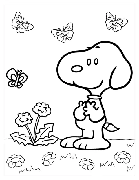 Snoopy spaziert durch den Park und beobachtet Schmetterlinge.