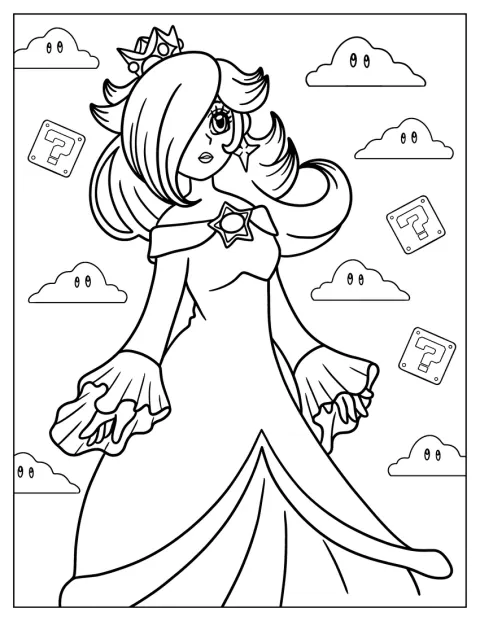 Detailed Rosalina Coloring Page In Gown For Kids