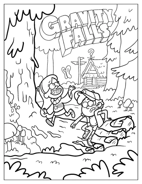 Dipper y Mabel pasan por encima de una huella enorme.