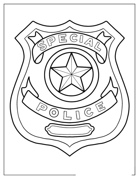 Una placa de policía muestra su emblema central.