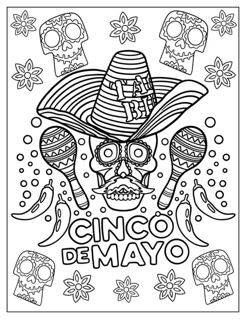 Un teschio decorato indossa un sombrero per il Cinco de Mayo.