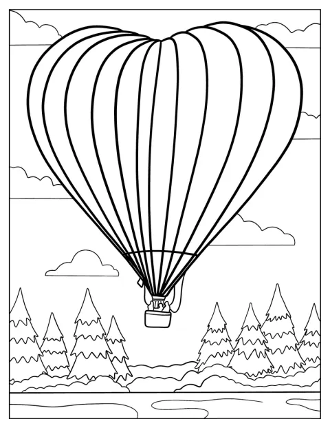 Un globo aerostático con forma de corazón vuela por el cielo.