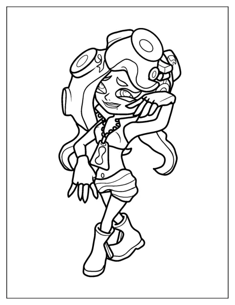 Marina Ida áll a Splatoon 2-ből, egyszerű körvonalakkal ábrázolva.