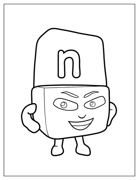 Alphablock N aparece en un dibujo sencillo para preescolar.