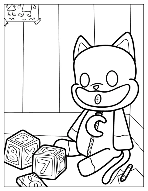 Der niedliche Catnap sitzt in einer Ecke neben mehreren Zahlenblöcken.