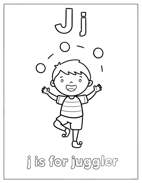 Letter J Coloring Page is for Juggler