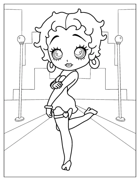Betty Boop erscheint im niedlichen Chibi-Stil mit großem Kopf und kleinem Körper.