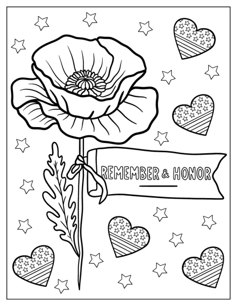 Az „Remember and Honor” felirat egy virág szárához kapcsolódik.