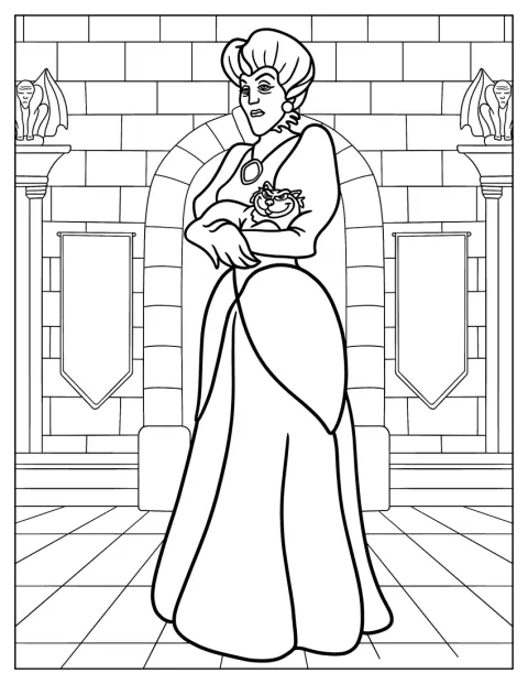 Lady Tremaine lleva un gato en brazos.