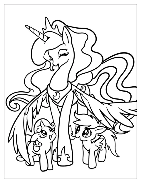 Księżniczka Luna stoi z Sweetie Belle i Fluttershy.