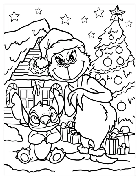 Chibi-tyylinen Grinch ja Stitch viettävät joulua yhdessä.