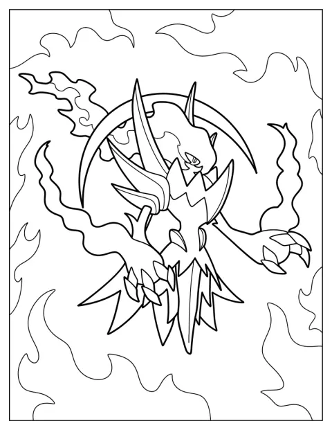 Darkrai Surrounded By Fire Legendary Pokemon Coloring Page