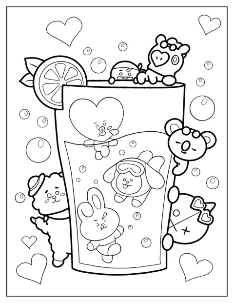 BT21の仲間たちが、アイスティーの中に入っています。