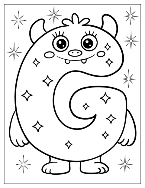 星に囲まれた、かわいいモンスターの形のGが描かれています。