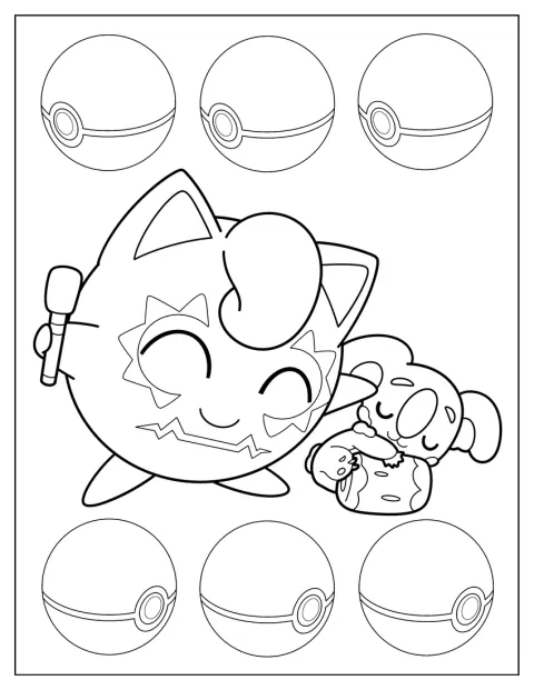 Jigglypuff śpiewa, a Komala śpi obok.