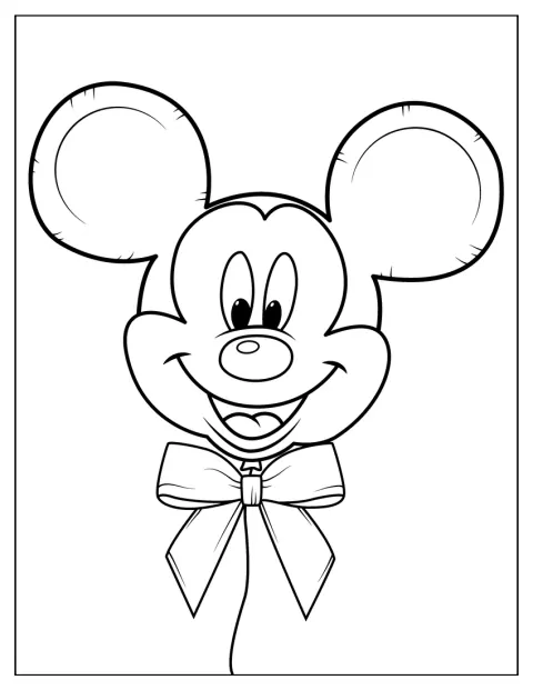 Mickey Mouse tient un ballon et sourit.