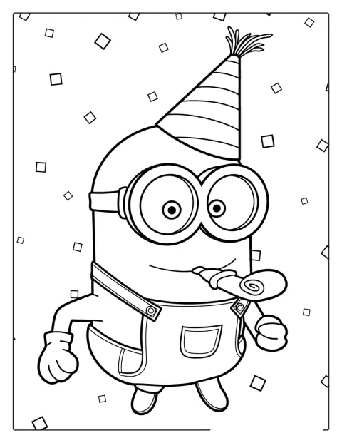 ミニオンのボブが、誕生日をお祝いしています。