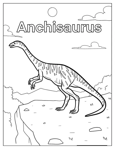 Anchisaurus idzie przez trawę.