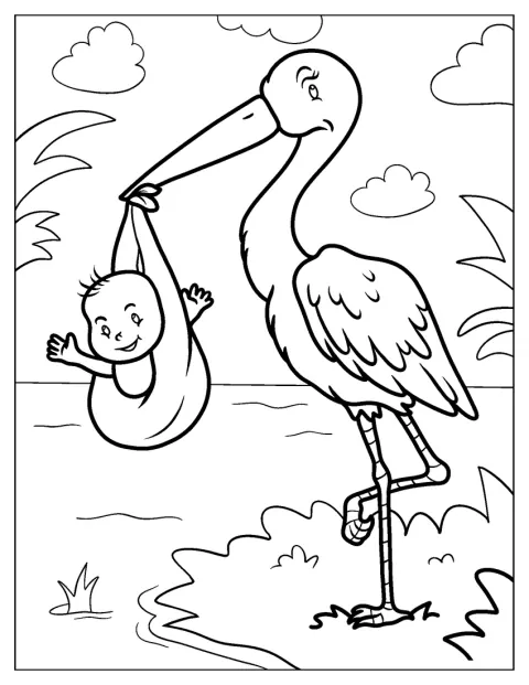 Stork Delivering A Baby Coloring Page